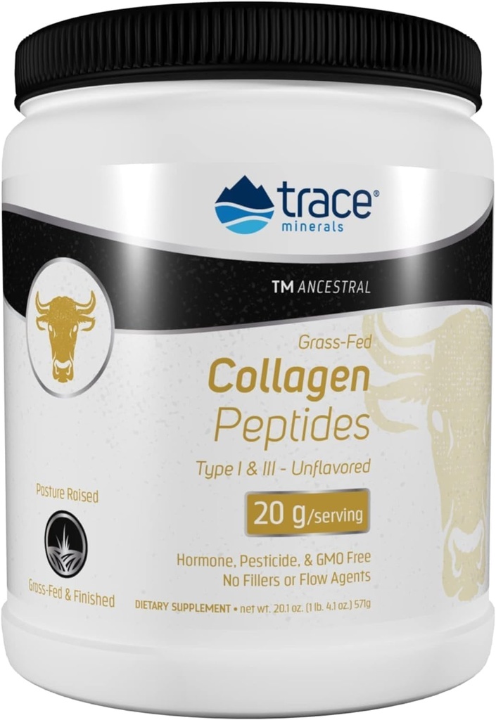 Trace Minerals Collagen Peptides - Υγιεινή υποστήριξη οστών & κοινών - συμπλήρωμα κολλαγόνου Βοηθά Ισχυρά μαλλιά, νύχια & δέρμα - συμπλήρωμα σκόνης Υποστηρίζει την υγεία των ορνίθων - χωρίς γεύση, 571g (28 υπηρεσίες)