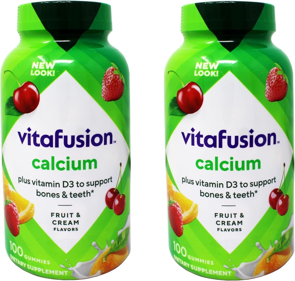 Vitafusion Calcium, Gummy JKHyWW Βιταμίνες Για Ενήλικες, 500 mg, 100 Count (Pack of 2)