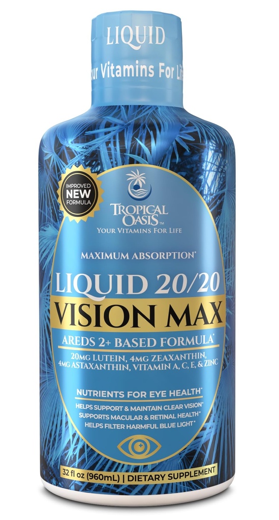 Liquid 20/20 Vision - Eye Vitamin Formula w/20mg Lutein, 4mg Zeaxanthin, 4mg Ασταξανθίνη για την υποστήριξη της όρασης – Max Absorption- Great Taste & No Pills to Swallow– 32 Serv, 32oz