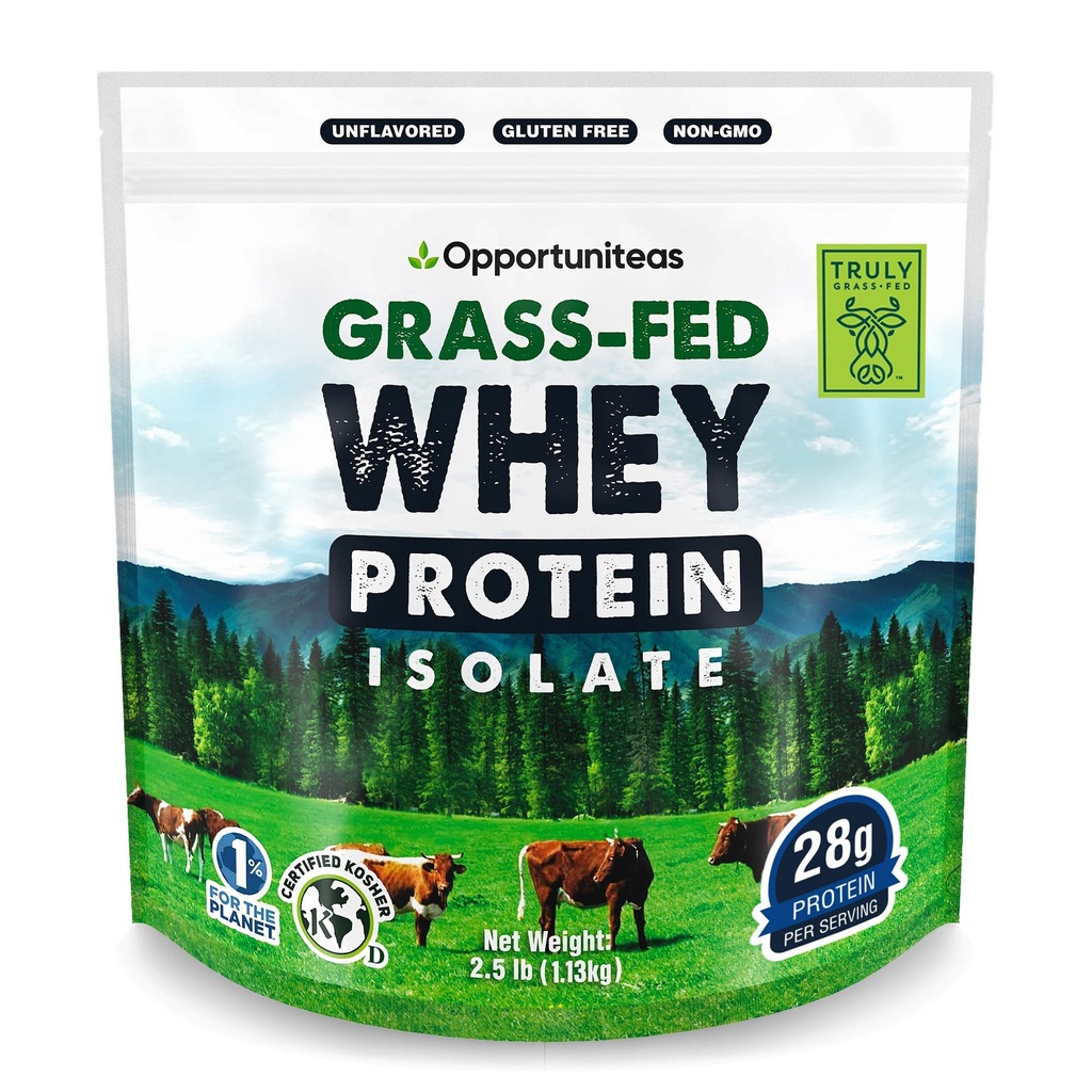 Opportunitas Grass Fed Whey Isolate Protein Powder - Unflaved 28g Protein Powder Χωρίς Τεχνητά Γλυκαντικά, Ορμόνες Αγελάδες, Μη ΓΤΟ - 2,5lb