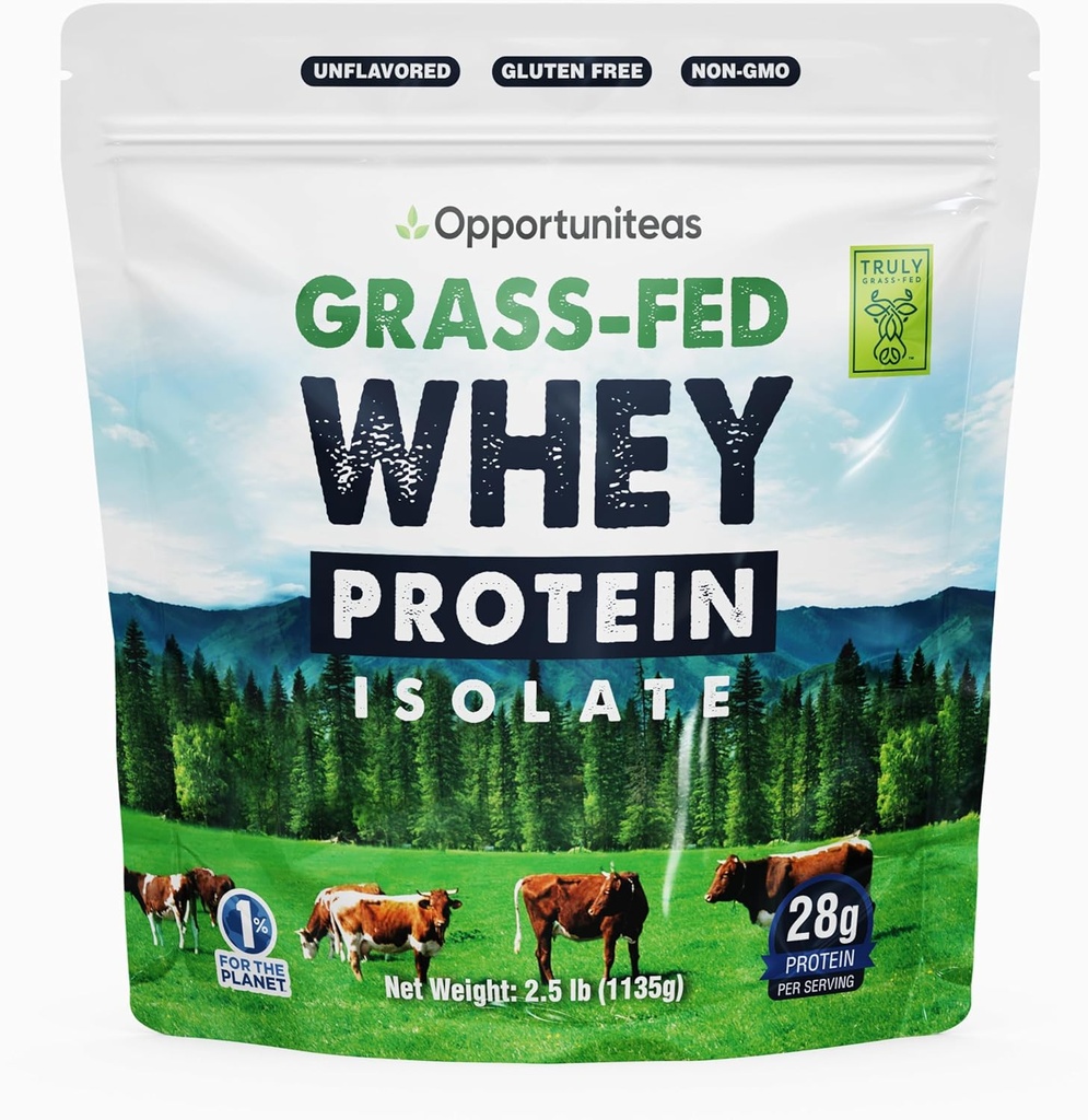 Opportunitas Grass Fed Whey Isolate Protein Powder - Unflaved 28g Protein Powder Χωρίς Τεχνητά Γλυκαντικά, Ορμόνες Αγελάδες, Μη ΓΤΟ - 2,5lb