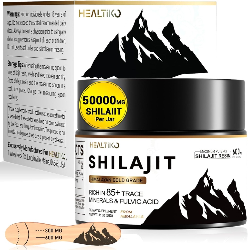 Shilajit Resin, Himalayan Shilajit Organic - 600mg Potency Gold Grade, Shilajit για άνδρες & γυναίκες με 85+ Trace Minerals & Fulvic Acid, για ενέργεια, ασυλία & δύναμη, 83 Serving (50g)