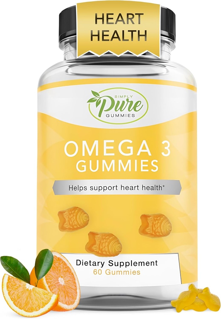 Pure By Nature Ωμέγα 3 Gummies για ενήλικες & παιδιά, Ωμέγα 3 συμπληρώματα λιπαρών οξέων με Ωμέγα 3 6 9 για υποστήριξη κυκλοφορίας, Όχι ιχθυέλαιο Orange Flavor Omega Gummies, 60 ημέρες εφοδιασμού (60 Count)