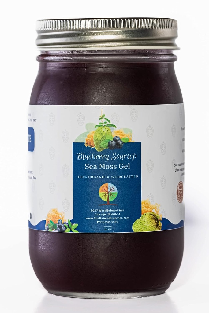Organic Blueberry and Soursop Fruit Sea Moss Gel 16oz - Al Natural & Certified USDA Organic Seamoss Gel - Wildcrafted Saint Lucia SeaMoss gel - Περήφανα Κατασκευασμένο στις ΗΠΑ
