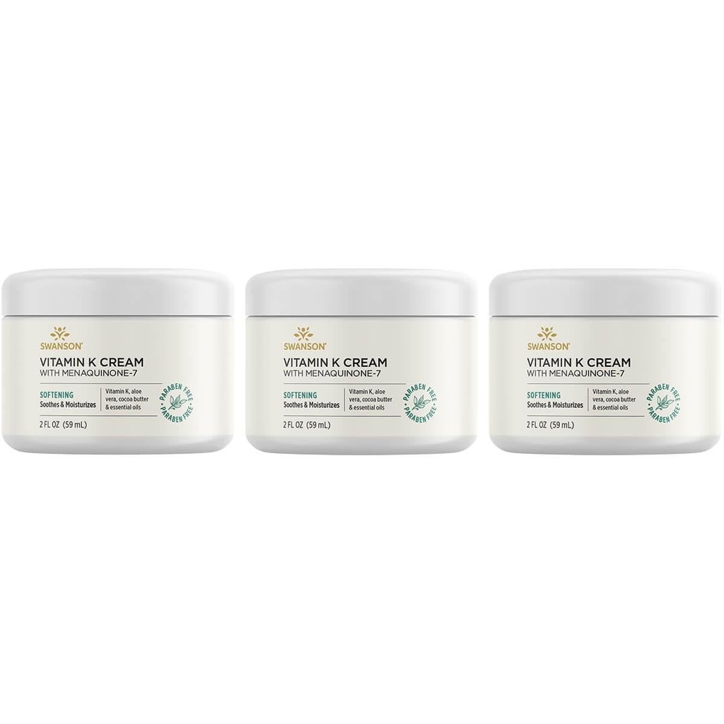 Swanson Vitamin K Cream με Menaquinone-7 - Κρέμα ματιών για να βοηθήσει να ελαχιστοποιηθεί η εμφάνιση των σκοτεινών κύκλων κάτω από τα μάτια - Topical Cream για να βοηθήσει Nourish και Brighten the Skin - (2 Fl Oz) (3 Pack)