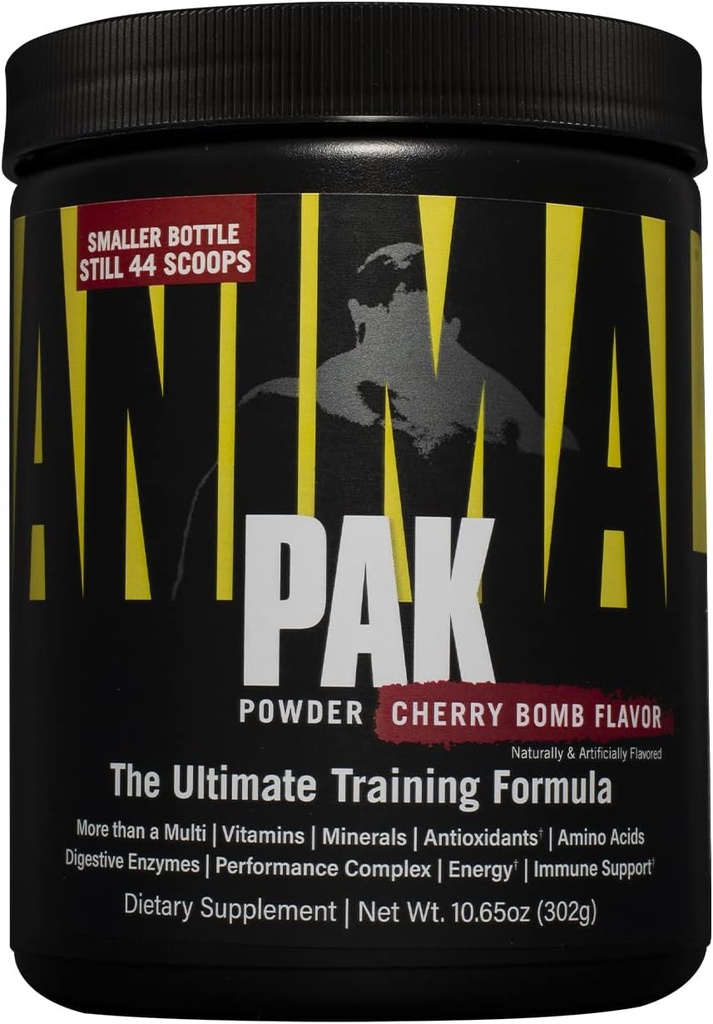 Animal Pak – Βολικό All-in-One βιταμίνη & συμπλήρωμα σκόνης – ψευδάργυρος, βιταμίνες C, B, D, αμινοξέα και πολλά άλλα – Sports Nutrition Performance Multivitamin for Women & Men – 44 Scoops, Cherry Bomb