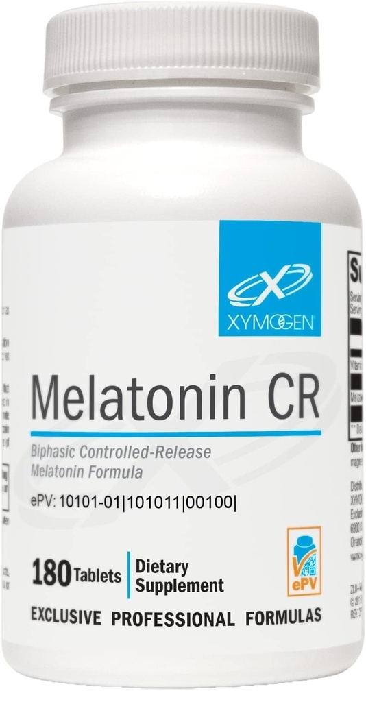 XYMOGEN Μελατονίνη CR - Time Release Μελατονίνη 5mg Συμπλήρωμα με Βιταμίνη Β6 - Νύχτα + Ανοσολογική Υποστήριξη - Διφασικές κυκλοφορίες Παράδοσης Γρήγορα στη συνέχεια Steadily (180 δισκία παρατεταμένης αποδέσμευσης)