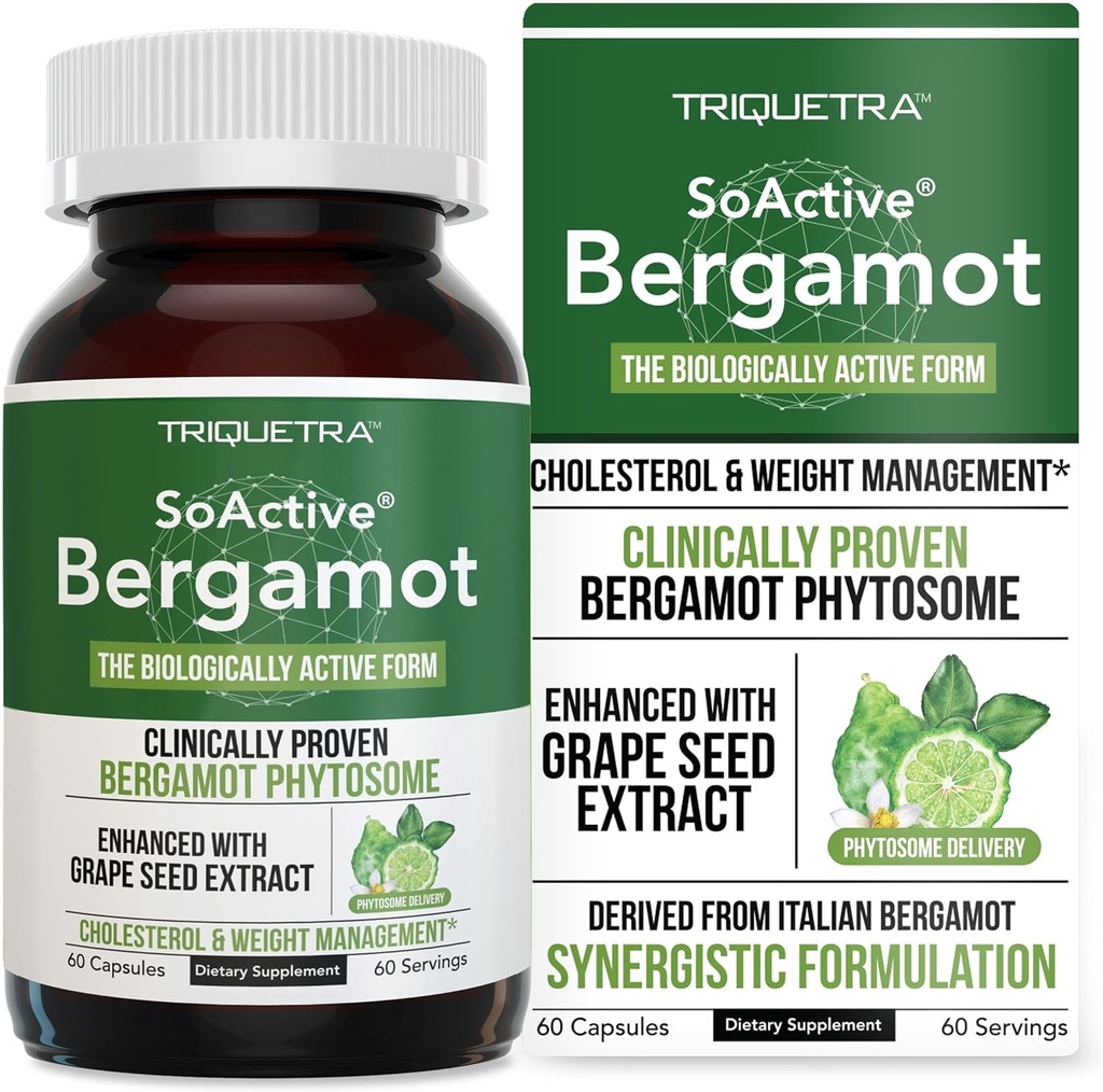 SoActive Bergamot: 2.5X More Effective, Italian Citrus Bergamot Phytosome - Clinically Validated | Enhanced with Grape Seed Extract - Supports Cholesterol & Weight Management (60 Capsules)