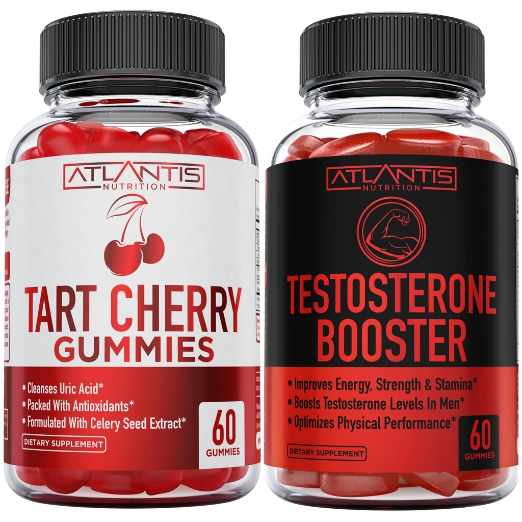 Ατλαντίδα διατροφής ταρτάρ Cherry 60 Gummies + τεστοστερόνη Booster 2-Pack (120 Gummies)