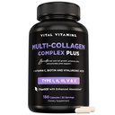 Βιταμίνες Multi Collagen Complex Plus - με Βιοτίνη, Υαλουρονικό Οξύ, Βιταμίνη C - Τύπος I, II, III, V, X - για γυναίκες & άνδρες - Μαλλιά, δέρμα, νύχια Συγκρότημα ομορφιάς - 150 κάψουλες