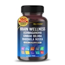 Brain Wellness Ginkgo Biloba Rhodiola Cordyceps Χαμομήλι Ashwagandha Gotu Kola Bakopa Δενδρολίβανο Ιερό Βασιλικό Μαύρο Πιπέρι -150 Κάψουλες- Κατασκευασμένο στις ΗΠΑ