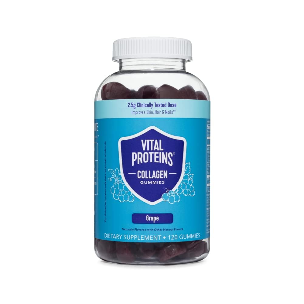 Vital Proteins Collagen Gummies, 2,5g Clinically-Tested Collagen for Hair, Skin, Nails & Wrinkles, 120 ct, 30-Day Supply, Grape Flavor