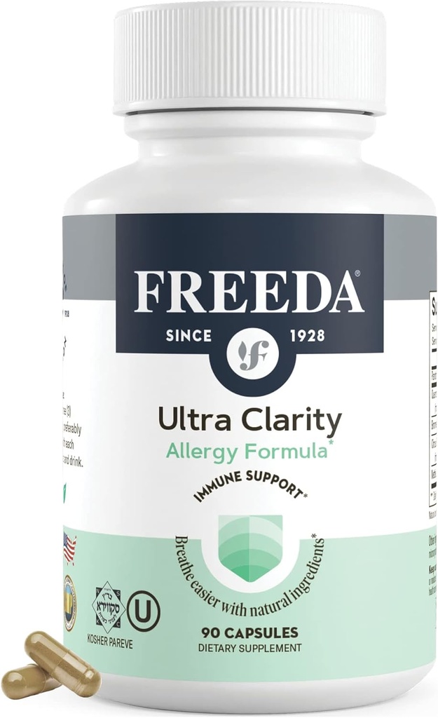 FREEDA Φυσική Αλλεργία Φόρμουλα με Quercetin, Bromelain & Nettle Leaf - Kosher Certified and Vegan - Υποστηρίζει Υγιή Sinus & Αναπνευστική λειτουργία - Μη-Νυχθηρή Ανοσολογική υποστήριξη για εποχιακή ευεξία