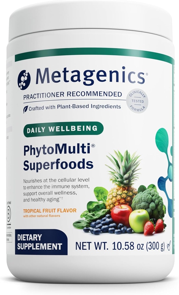 Μεταγονική PhytoMulti Superfoods - Βιολογικά Φρούτα & Φυτικά Superfood Powder Blend - για Συνολική Ευεξία & Ανοσολογικό Σύστημα Υποστήριξη - Τροπική Γεύση Φρούτων - 29 Υπηρεσίες - 10.58 Oz