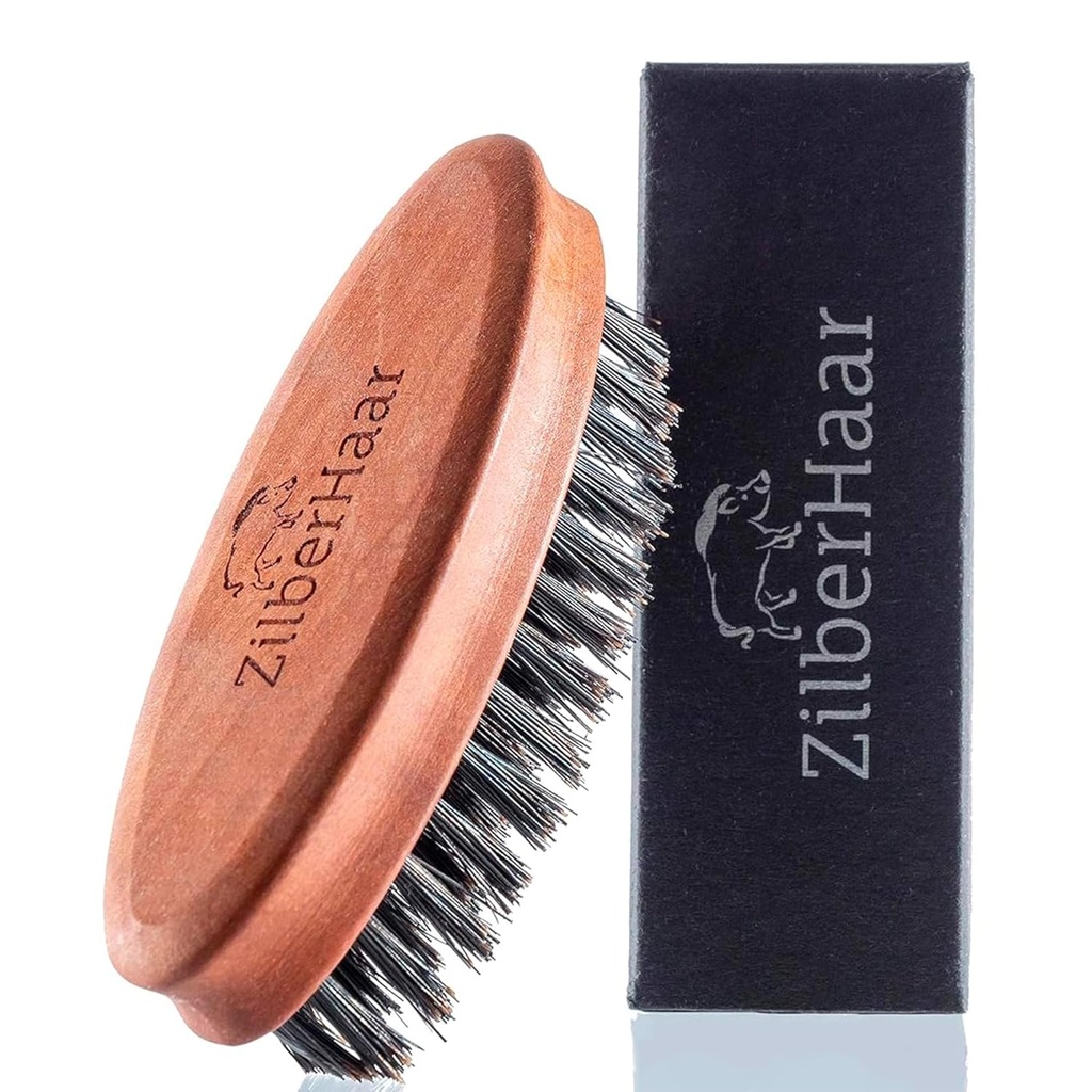 ZilberHaar Μουστάκι τσέπης και brush - Stiff Boar Bristles Μικρό πινέλο - Τέλειο Γυμναστήριο εργαλείο για στρώσιμο - Ανακουφίζει γένια φαγούρα - Κοντή και μεσαία - Κατασκευάζεται στην Ευρώπη