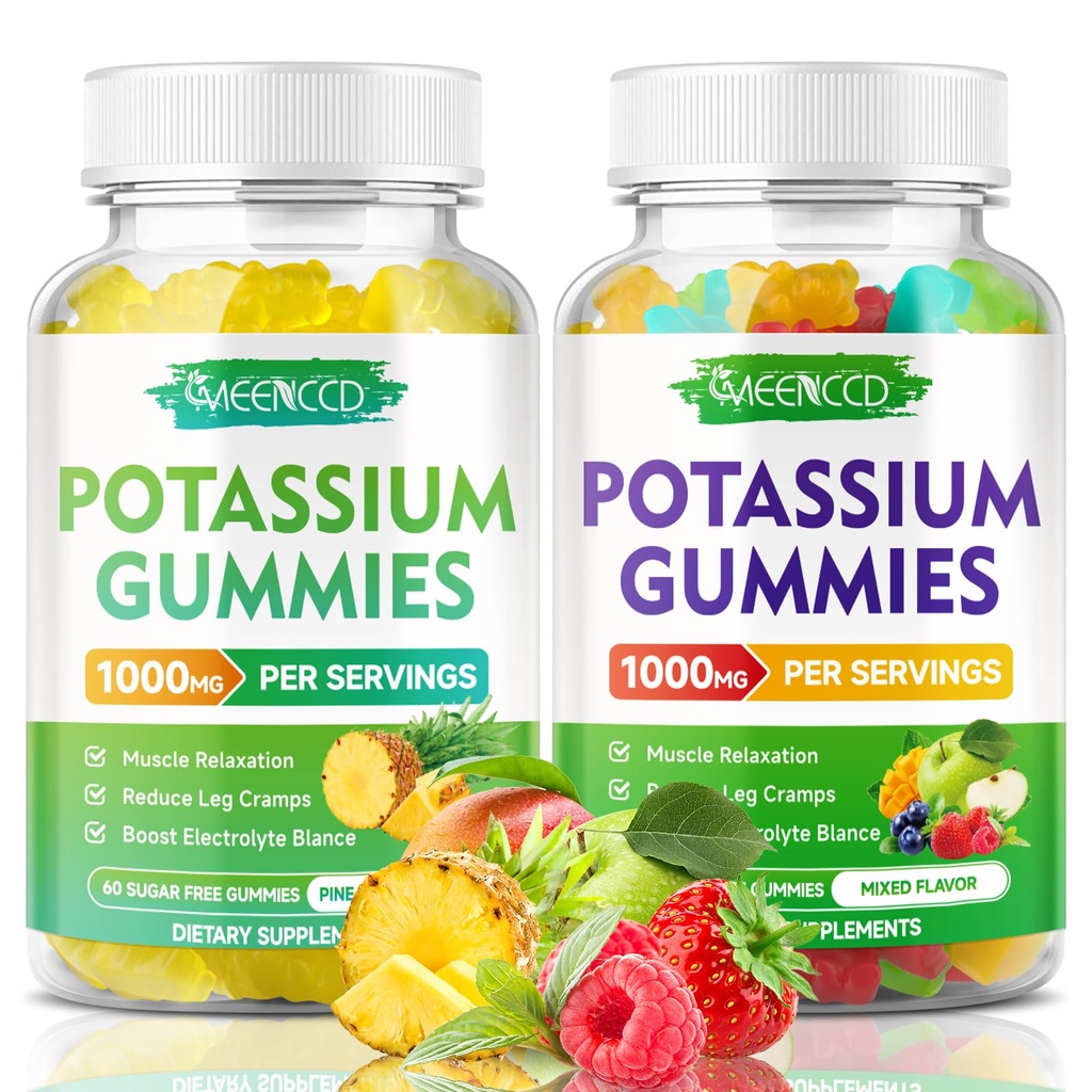 Potassium Citrate Gummies 1000mg, High Potency Potassium Supplement Gummies for Adults Women & Men, Potassium Gummies Support Leg Cramps & Muscle Health, Pineapple & Mixed Fruit Flavor