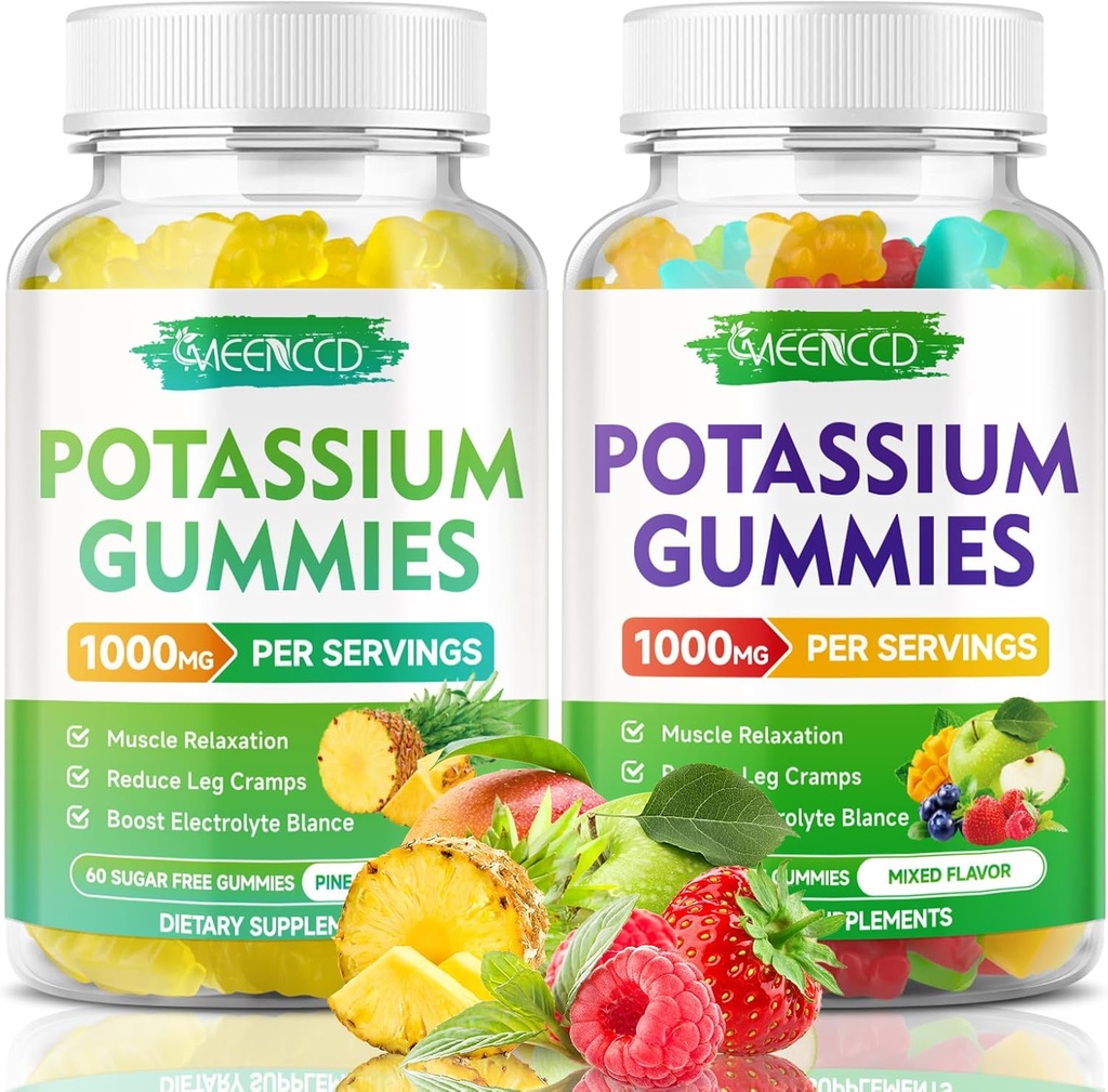 Potassium Citrate Gummies 1000mg, High Potency Potassium Supplement Gummies for Adults Women & Men, Potassium Gummies Support Leg Cramps & Muscle Health, Pineapple & Mixed Fruit Flavor