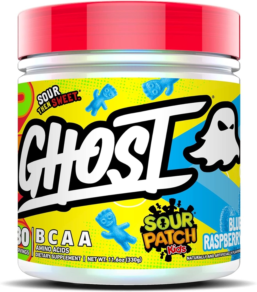 GHOST BCAA Powder Amino Acids Supur Patch Kids Blue Raspberry - 30 Σερβιέτες - Ζάχαρη-free Intra, Post & Pre προπόνηση Amino Powder & Recovery Drink, 7G BCAA