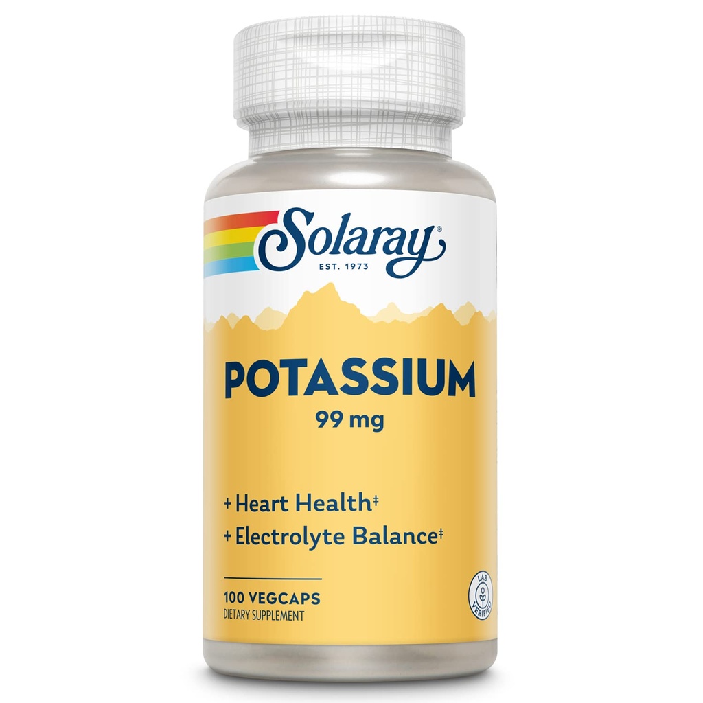 Solaray Pastium 99 mg - Ηλεκτρολυτικό Υπόλοιπο Φόρμουλα - Συμπλήρωμα Καλιολίου για Ηλεκτρολύτες, Αγγειοκαρδιακή και Καρδιακή Υγεία - 60-Ημέρα Εγγύηση Επιστροφής Χρημάτων, Εργαστήριο Επαληθευμένο, 100 Υπηρεσίες, 100 VegCaps