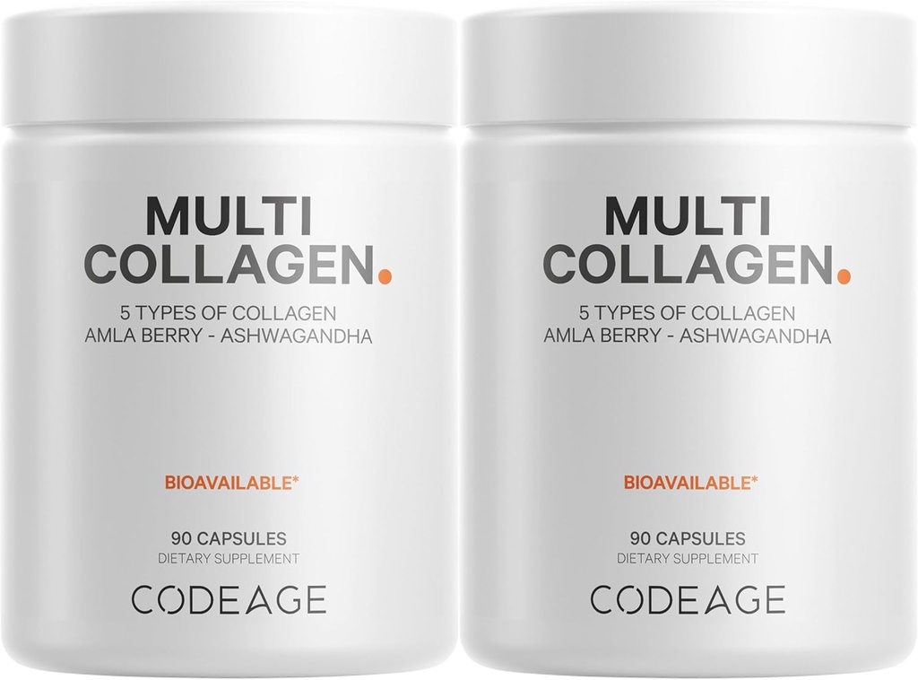 Codage Multi Collagen Capses – 5 Collagen Types I, II, III, V & X – Υδρολυμένη Πρωτεΐνη Βοοειδών με Ashwagandha, Amla, και Βιταμίνες - 2-Pack