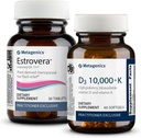 Μεταγονική Εμμηνόπαυση Duo: HerWellness Estrovera - Όλα-φυσικά, χωρίς ορμονική εμμηνόπαυση συμπλήρωμα υποστήριξης - 30 δισκία & βιταμίνη D3 10.000 + K - για την υγεία των οστών & καρδιάς - 60 Softgels