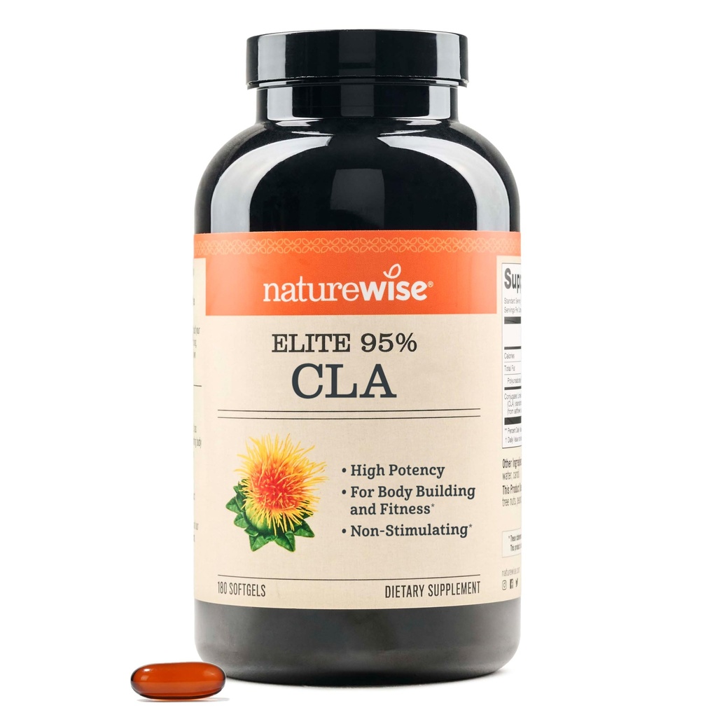 NatureWise CLA 1300 - 95% Active Conjugated Linoleic Acid for Women and Men, Not stimulating, Supports Weight & Fitness Goals - Μη ΓΤΟ, Χωρίς Γλουτένη - 180 Softgels[2-Month Supply]