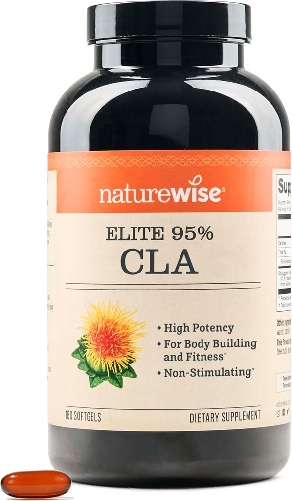 NatureWise CLA 1300 - 95% Active Conjugated Linoleic Acid for Women and Men, Not stimulating, Supports Weight & Fitness Goals - Non-GMO, Gluten Free - 180 Softgels[2-Month Supply]