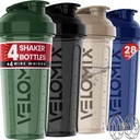 VELOMIX -4 PACK- 28 oz Shaker Cups for Protein Shakes - 4x Wire Whisk 