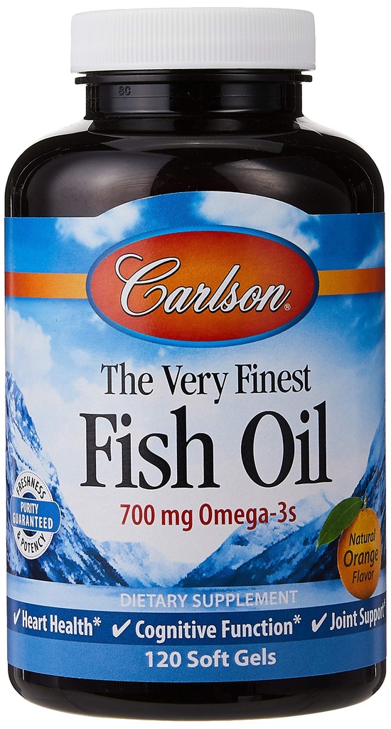 Carlson The Very Finest Fish Oil Orange 120 + 30 Softgels, 700 mg (May be Chewed)