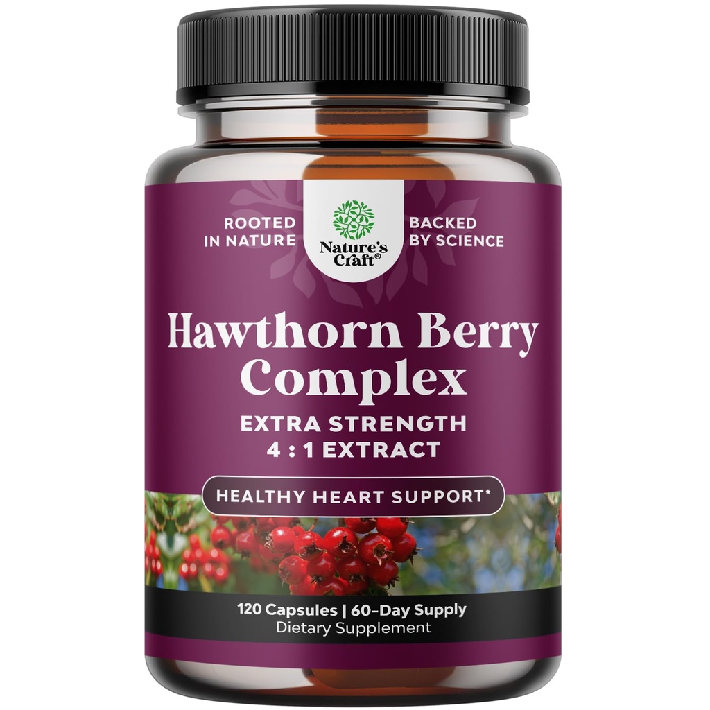 Υψηλής αντοχής κάψουλες καρπού Hawthorn - καθαρό αντιοξειδωτικό συμπλήρωμα καρπού Hawthorn με εκχύλισμα φύλλων & λουλουδιών 4:1 για υγιή καρδιά & πέψη - Υποστήριξη ενέργειας για άνδρες & γυναίκες - 120 Count Pack