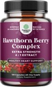 High Strength Hawthorn Berry Capsules - Pure Antioxidant Hawthorn Berry Supplement with Leaf & Flower Extract 4:1 for Healthy Heart & Digestion - Energy Support for Men & Women - 120 Count Pack