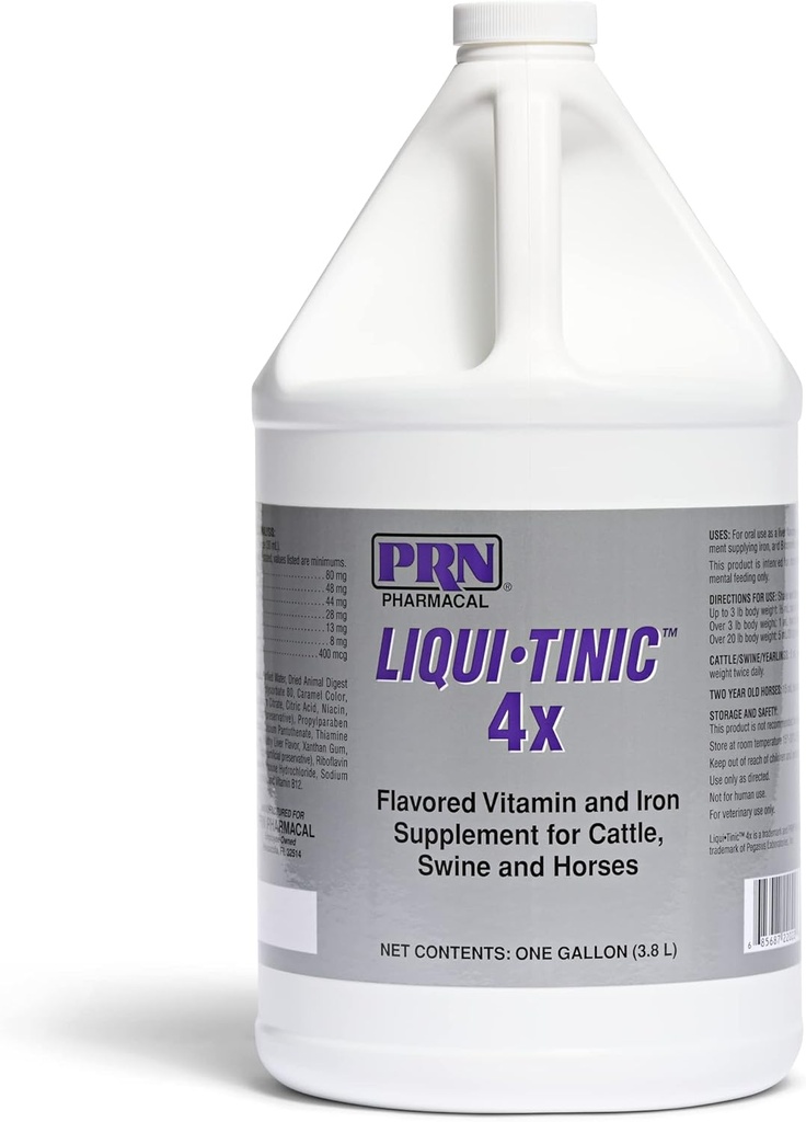 PRN Pharmacal Liqui-Tinic 4X - Σιδήρου & Βιταμινών στοματικό συμπλήρωμα διατροφής για κατοικίδια- ήπαρ-Flavored συμπλήρωμα με σίδηρο & Β-σύμπλεκτες βιταμίνες για την υποστήριξη της ευεξίας - 1 Gallon