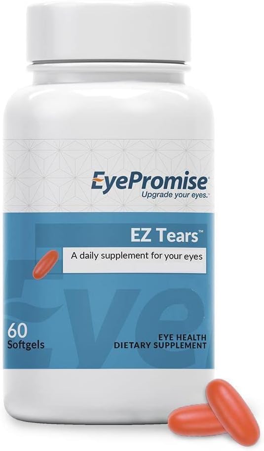 EyePromise EZ Tears Eye Vitamin - 60 Softgels, 30-Day Supply - Eye Supplement with Omega 3s, Primrose Oil & Turmeric Root Extract - Targets Eye Irritation, Dryness, Itchiness & Redness
