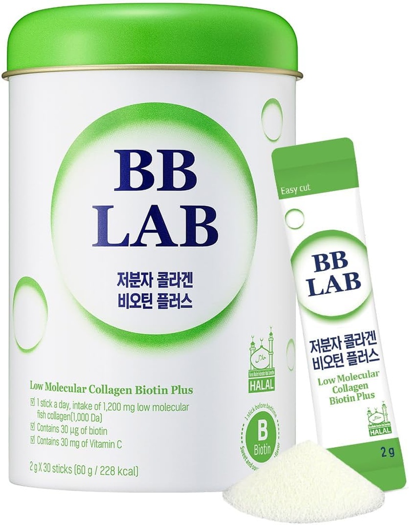 BB LAB χαμηλή μοριακή κολλαγόνο Biotin Plus, Hanal Collagen, συμπλήρωμα σκόνης, κορεατικό θαλάσσιο κολλαγόνο, ψάρια κολλαγόνο πεπτίδια, βιοτίνη, βιταμίνη C, γρήγορη απορρόφηση, Shine μοσχάτο γεύση