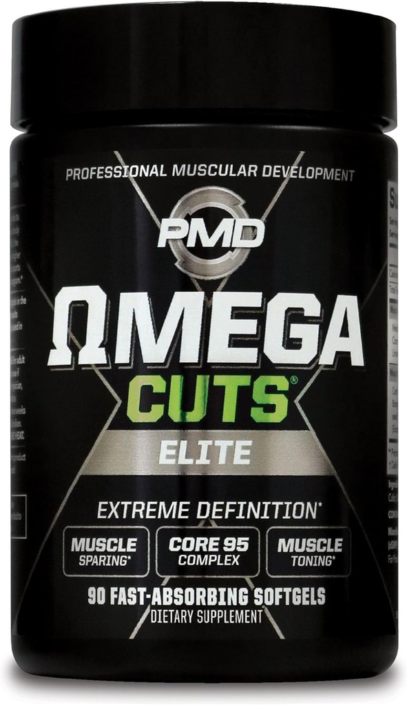 PMD Sports Omega κόβει Elite Fat Loss-Muscle Defining Formula - Ωμέγα λιπαρά οξέα, MCT και CLA για τους μυς Ορισμός και συντήρηση - Keto φιλικό για γυναίκες και άνδρες - διεγερτικό δωρεάν (90 Softgels)