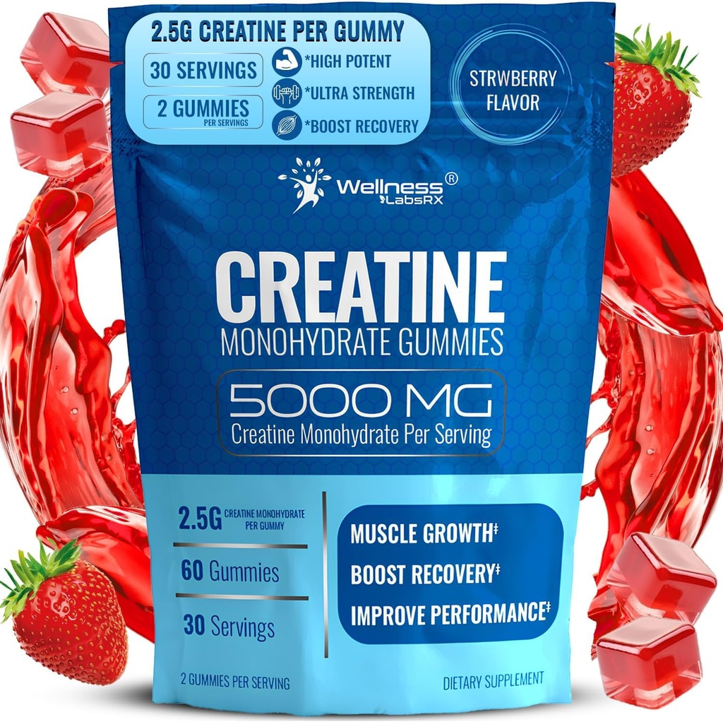 Creatine Gummies 5000mg, 30 υπηρεσίες Creatine Monohydrate Gummies - Τρίτο μέρος δοκιμαστεί πλάσμα για τις γυναίκες, Φράουλα Flavor Creatine για τους άνδρες, μυϊκή ανάπτυξη, δύναμη, και ανάκτηση - Συσκευασία του 1