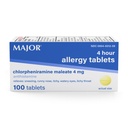 MAJOR 4 Mg Alergy Tablets - Chlorpheniramine Maleate 4- Hour Αλλεργική Ιατρική - Αντιισταμινικό για την ανακούφιση του φτάρνισμα, Ichy Watery Eyes, Ichy Throat, και Runny Nose - 100 Count (1 Pack)