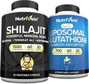 Nutrivein Premium Shilajit Κάψουλες & Liposomal Glutathion Συμπλήρωμα Δέσμη: Υψηλής Απορρόφησης Γλουταθιόνη Liposomal & Shilajit Κάψουλες για άνδρες & γυναίκες - Ήπαρ, Detox, & Ζωτικότητα