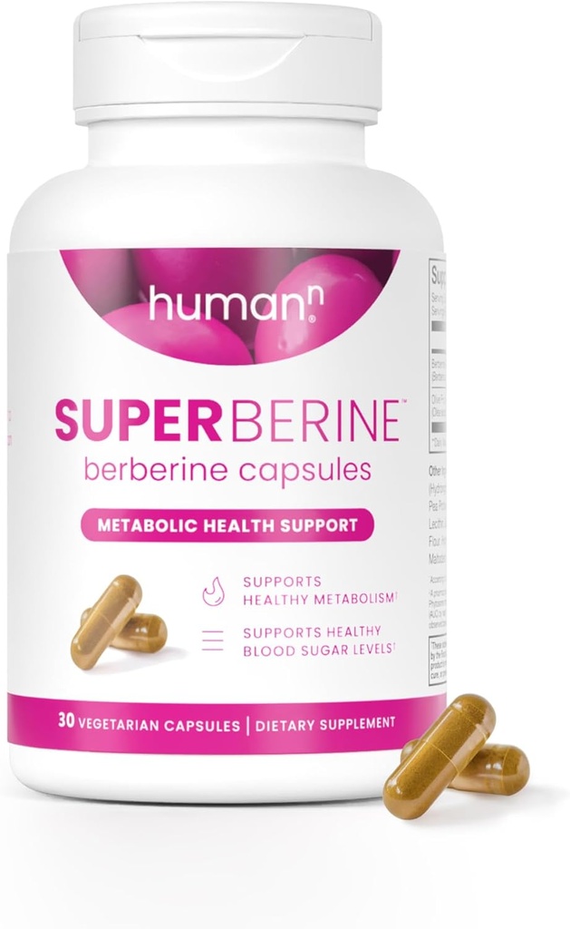 Humann SuperBerine Berberine Συμπληρώματα, Υγιής Μεταβολισμός & Υποστήριξη ζάχαρης αίματος - Κλινικά Ερευνημένο Συστατικό - Υψηλή Απορρόφηση, Συμπυκνωμένη Φόρμουλα Δόσης με εκχύλισμα φύλλων ελιάς - 30 Κάψουλες