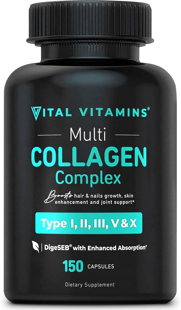Vital Vitamins Multi Collagen για γυναίκες & άνδρες - Type I, II, III, V, X - Grass Fed, Non-GMO - 150 κάψουλες
