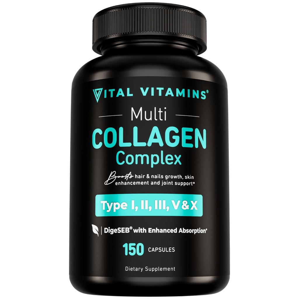 Vital Vitamins Multi Collagen για γυναίκες & άνδρες - Type I, II, III, V, X - Grass Fed, Non-GMO - 150 κάψουλες