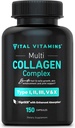 Vital Vitamins Multi Collagen για γυναίκες & άνδρες - Type I, II, III, V, X - Grass Fed, Non-GMO - 150 κάψουλες