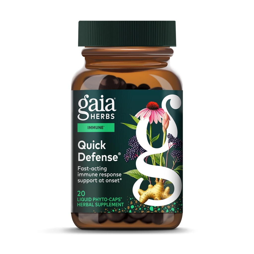 Γαία Βότανα Γρήγορη Άμυνα - Fast-Active Immune Support Supplement* - Echinacea, Black Elderberry, Ginger & Andrographis - 20 Vegan Liquid Phyto-Capsules (2-Day Supply)