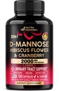 D-Mannose 2000mg with Cranberry & Hibiscus - Clinically Tested Strength for Urinary Tract Health - Supplement for Women - Bladder, Liver & Microflora Support - Made in USA - Vegan, 120 Capsules