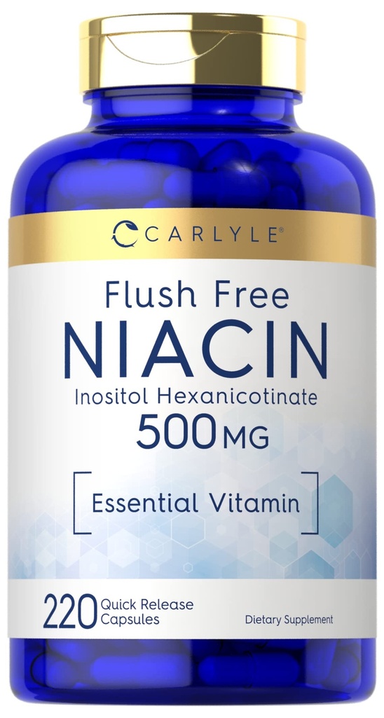 Carlyle Niacin Flush Free 500mg | 220 Capsules | Non-GMO and Gluten Free Supplement