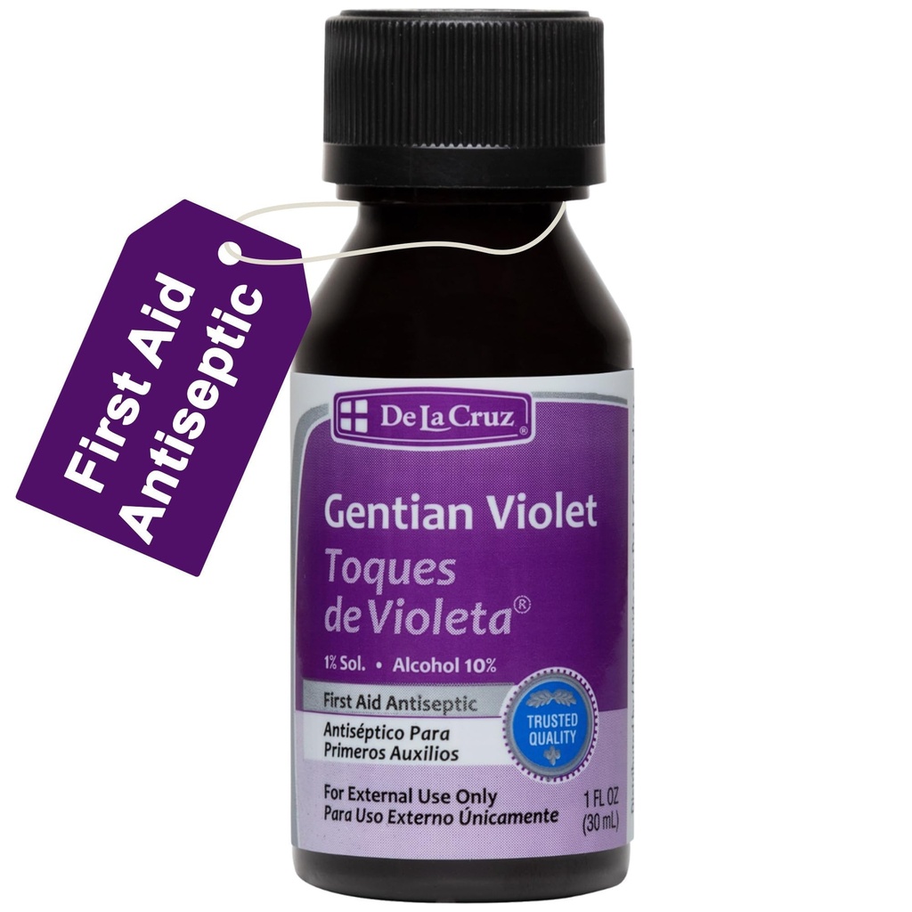 De La Cruz Gentian Violet - Violeta de Genciana 1% Αντισηπτικό πρώτων βοηθειών για τεμάχια, ξύσματα και εγκαύματα, 1 FL OZ