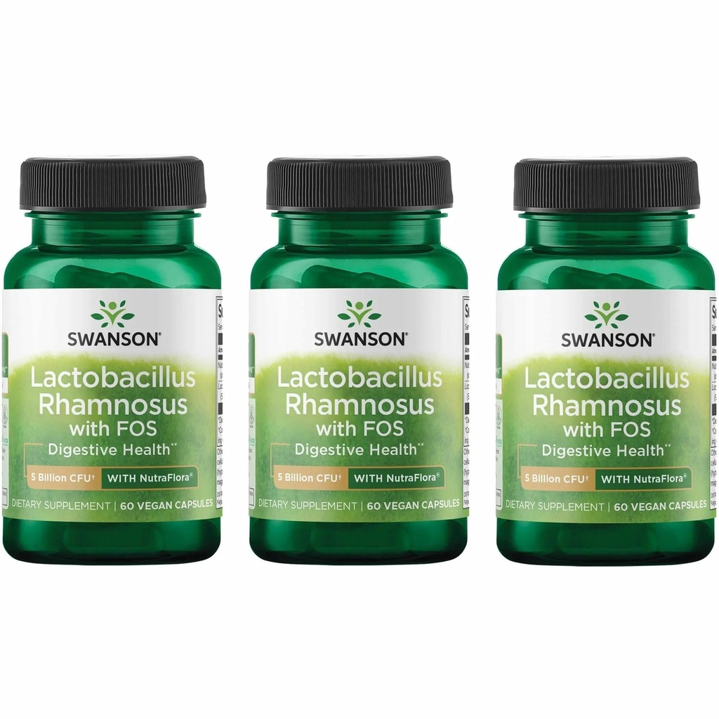 Swanson Lactobacillus Rhamnosus με FOS - Probiotic συμπλήρωμα υποστηρίζει Digestive Υγεία - 5 δισεκατομμύρια CFU - προωθεί GI Tract Υγεία Κατά τη διάρκεια του ταξιδιού - (60 Veggie Caps) 3 Pack