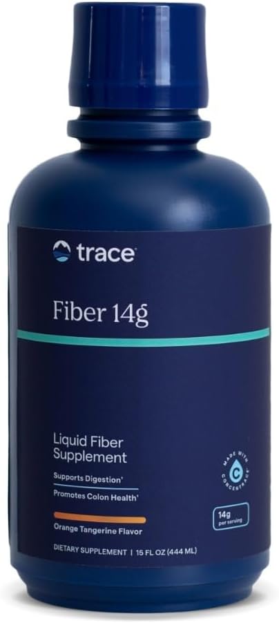 Trace Minerals Fiber 14g - Συμπλήρωμα ινών για την υγεία του παχέος εντέρου & Digestive Υποστήριξη - Ισορροπημένη Χλωρίδα κόκκων - Συμπλήρωμα υγρού - Χωρίς γλουτένη - Vegan - Πορτοκαλί Γεύση Tangerine - 15 fl oz (15 σερβίτσια)