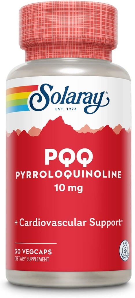 SOLARAY PQQ 10 mg, Pyrroloquinoline Quinone Supplement, Cellular, Heart & Cognitive Function Support, 30 VegCaps