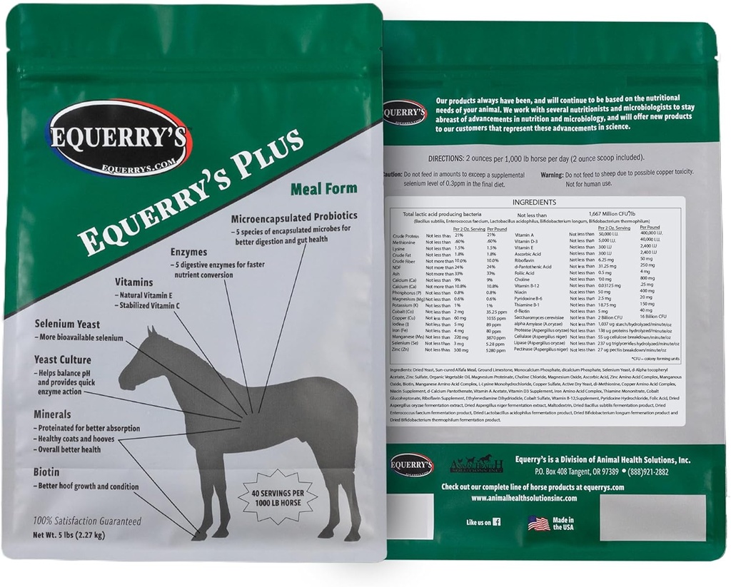 Equerry's Plus Horse Supplement - Ενισχυμένη Υποστήριξη με Προβιοτικά για Διέγερση, Βιταμίνες και Ορυκτά - Made in USA - 5 lb